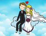 Recién casados en una nube