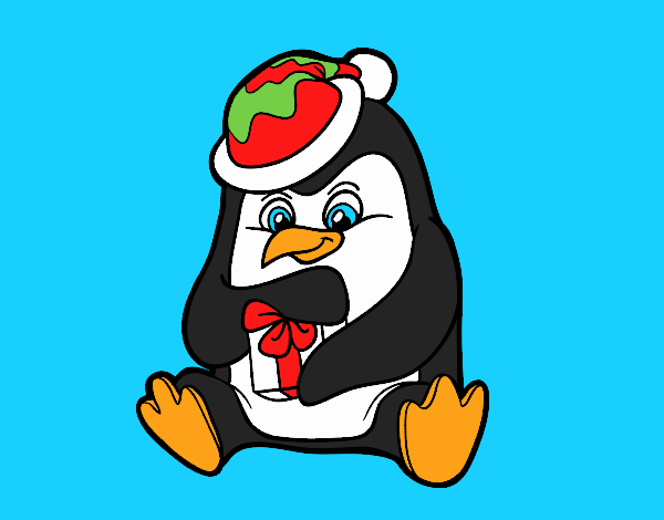 Un pingüino con regalo de Navidad