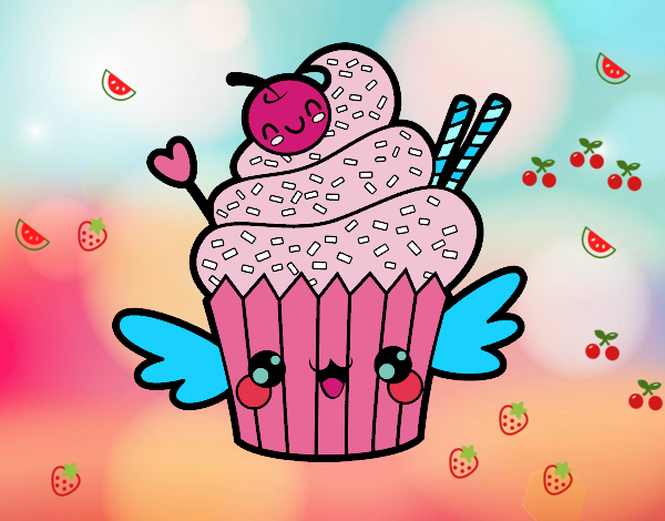 Cupcake kawaii con cereza