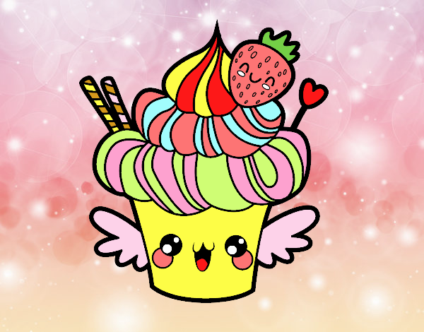 Cupcake kawaii con fresa