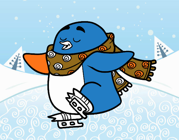 Pingüino patinando sobre hielo