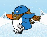 Pingüino patinando sobre hielo