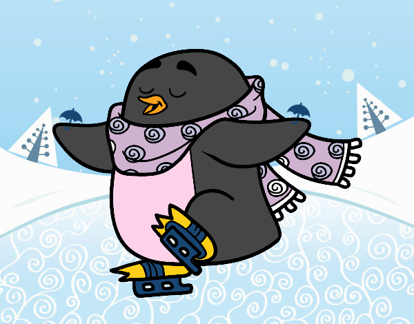 Pingüino patinando sobre hielo