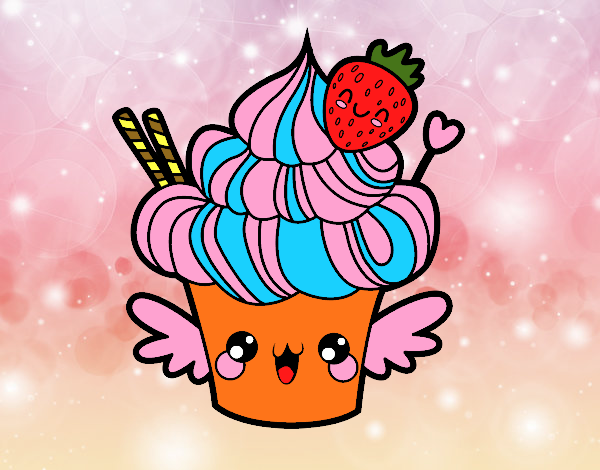 Cupcake kawaii con fresa