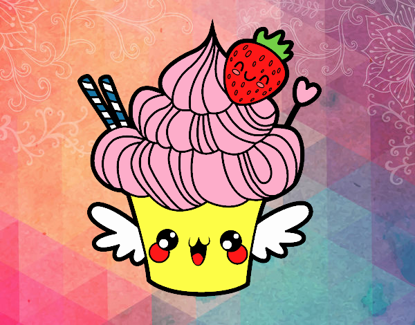 Cupcake kawaii con fresa