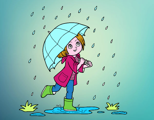 Niña con paraguas bajo la lluvia