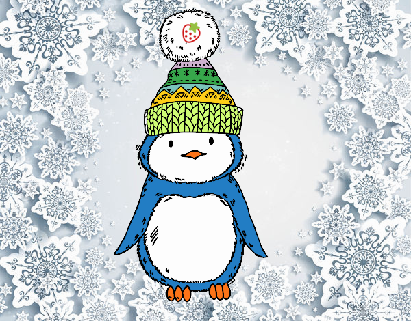 Pingüino con gorro de invierno