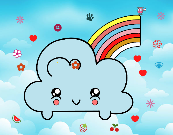 Nube con arco iris kawaii