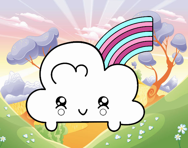 Nube con arco iris kawaii