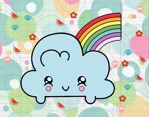 Nube con arco iris kawaii