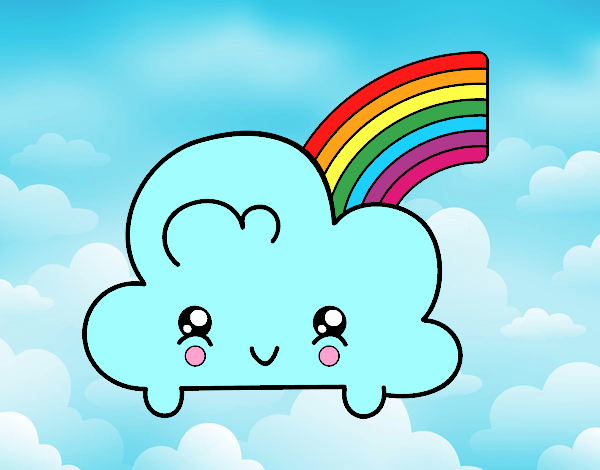 hermosa  nube  kawai   con  un  hermoso  arcoiris  kawai