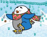 Pingüino patinando sobre hielo