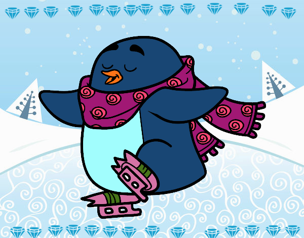 Pingüino patinando sobre hielo