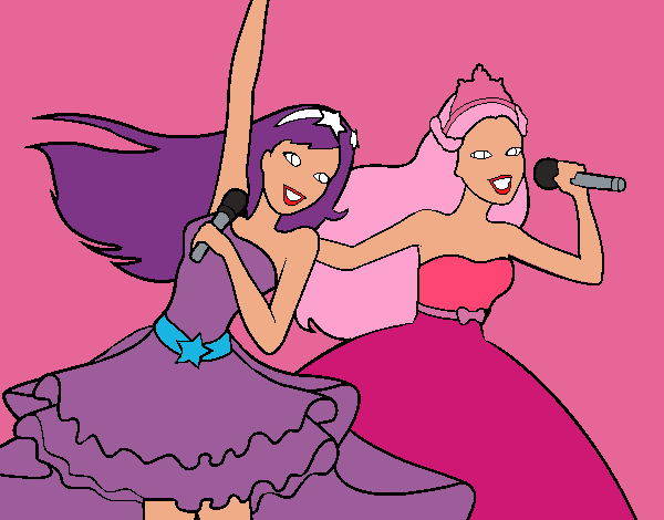 dibujo de danna y hoy les presento a BARBIE Y A LA ESTRELLA DE POP CANTANDO JUNTAS