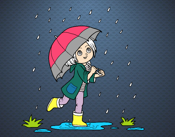 Niña con paraguas bajo la lluvia