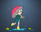 Niña con paraguas bajo la lluvia