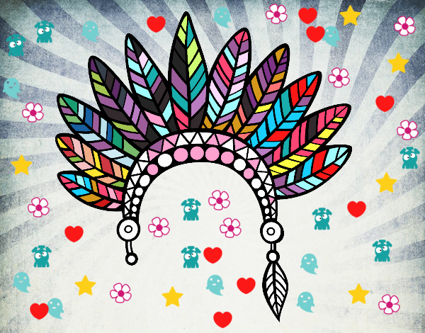 Dibujo de Corona de plumas de jefe indio pintado por en Dibujos.net el día  12-02-20 a las 15:18:58. Imprime, pinta o colorea tus propios dibujos!