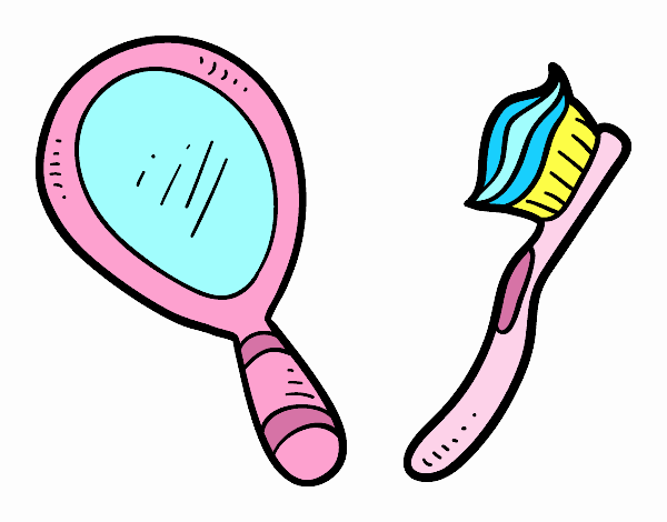 Espejo y cepillo de dientes