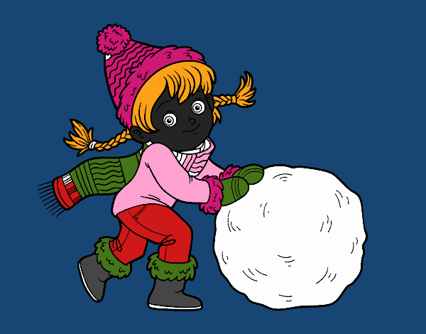 Niña con gran bola de nieve