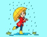 Niña con paraguas bajo la lluvia