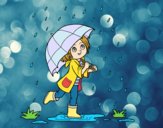 Niña con paraguas bajo la lluvia