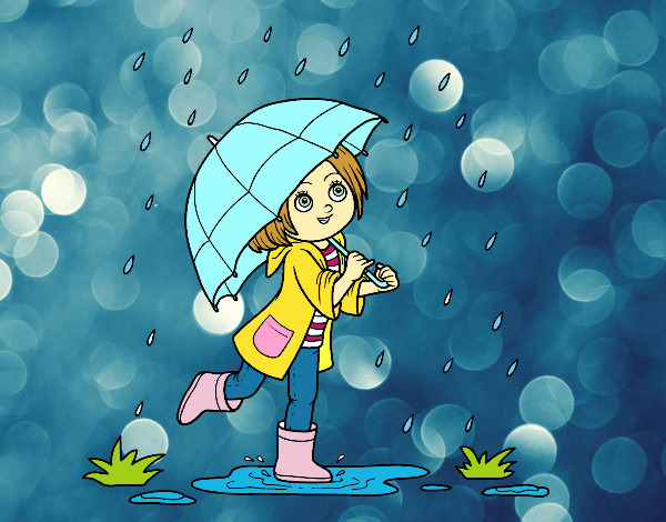 Niña con paraguas bajo la lluvia