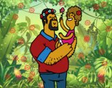 Padre e hija con flores