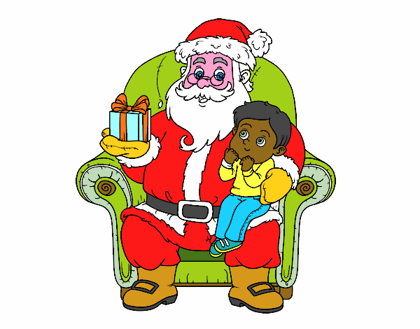 Papá Noel y niño en Navidad