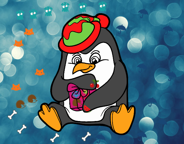 Un pingüino con regalo de Navidad