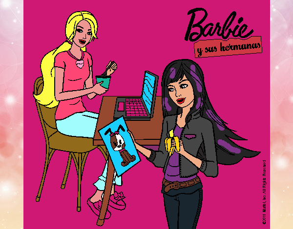Dibujo de Danna y hoy les presento a Barbie Y su Hermana  Merendando