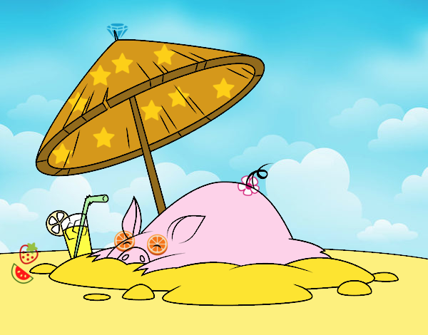 Cerdito en la playa