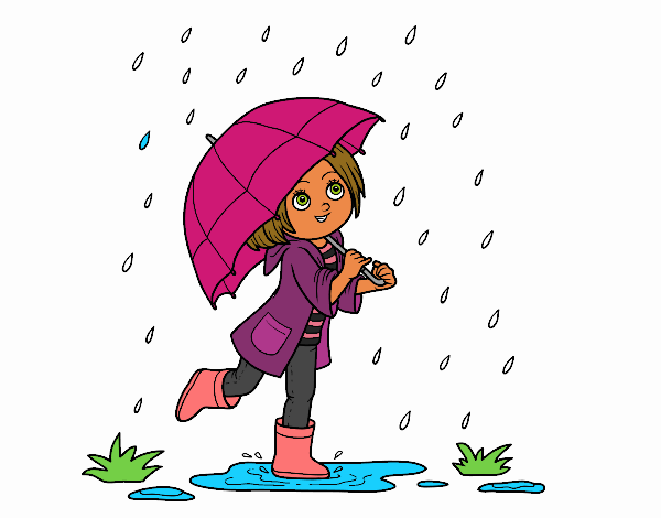 Niña con paraguas bajo la lluvia