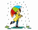 Niña con paraguas bajo la lluvia