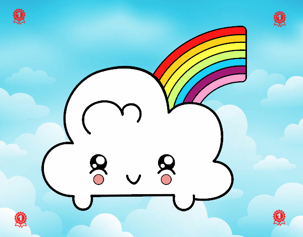 Nube con arco iris kawaii