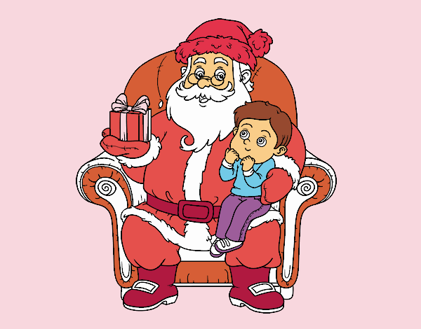 Papá Noel y niño en Navidad