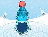 Pingüino con gorro de invierno