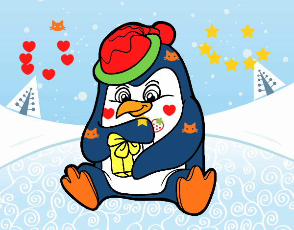 Un pingüino con regalo de Navidad