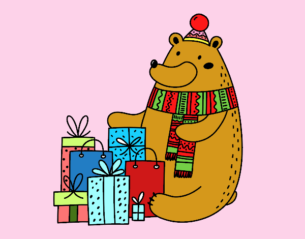 Oso con regalos de Navidad