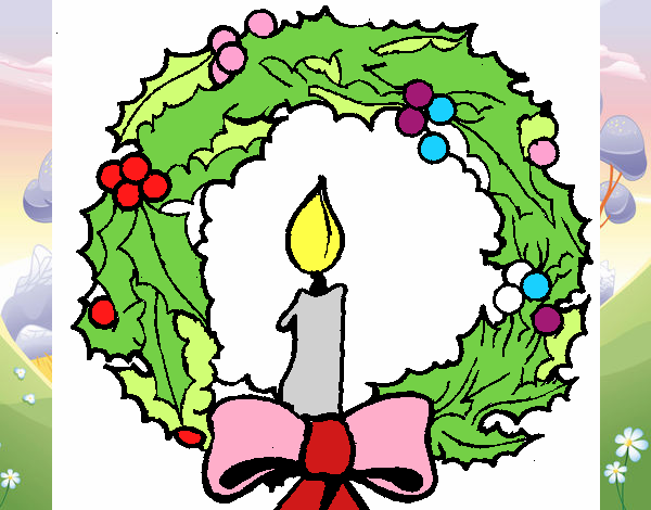 Dibujo de Corona de navidad y una vela pintado por en  el día  19-11-20 a las 16:42:45. Imprime, pinta o colorea tus propios dibujos!