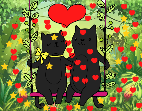 gatos negros enamorados