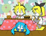 Miku, Rin y Len desayunando