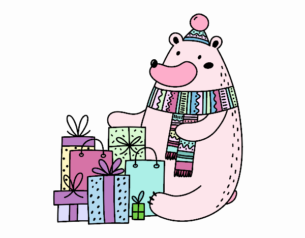 Oso con regalos de Navidad