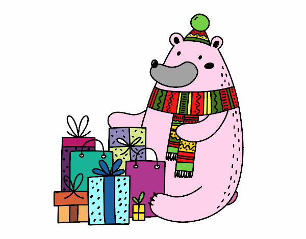 Oso con regalos de Navidad