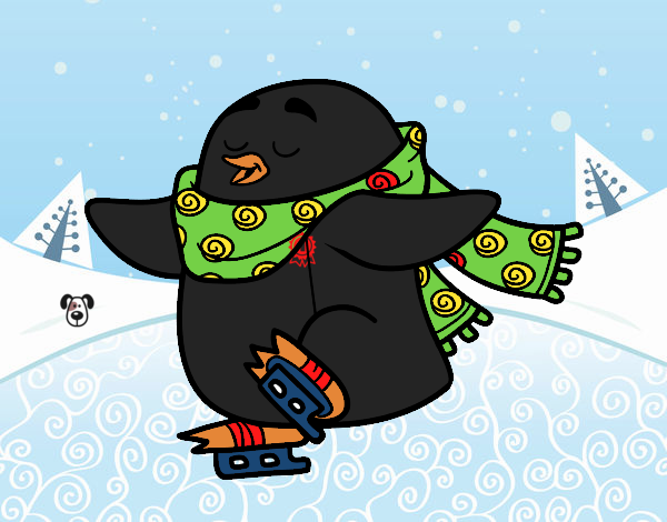 Pingüino patinando sobre hielo