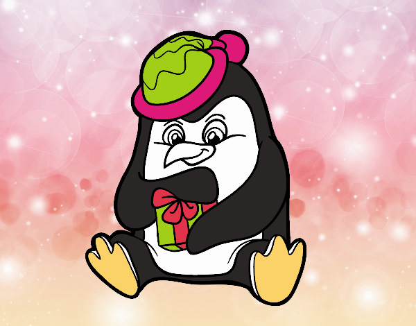 Un pingüino con regalo de Navidad