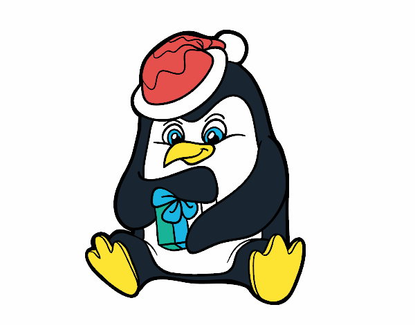 Un pingüino con regalo de Navidad