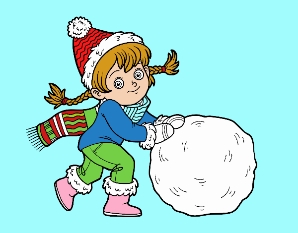 Niña con gran bola de nieve