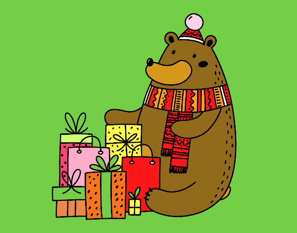 Oso con regalos de Navidad