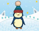 Pingüino con gorro de invierno