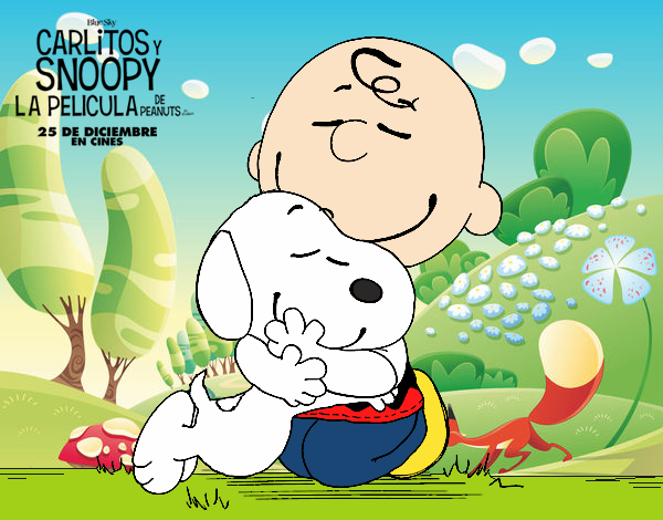 Snoopy y Carlitos abrazados